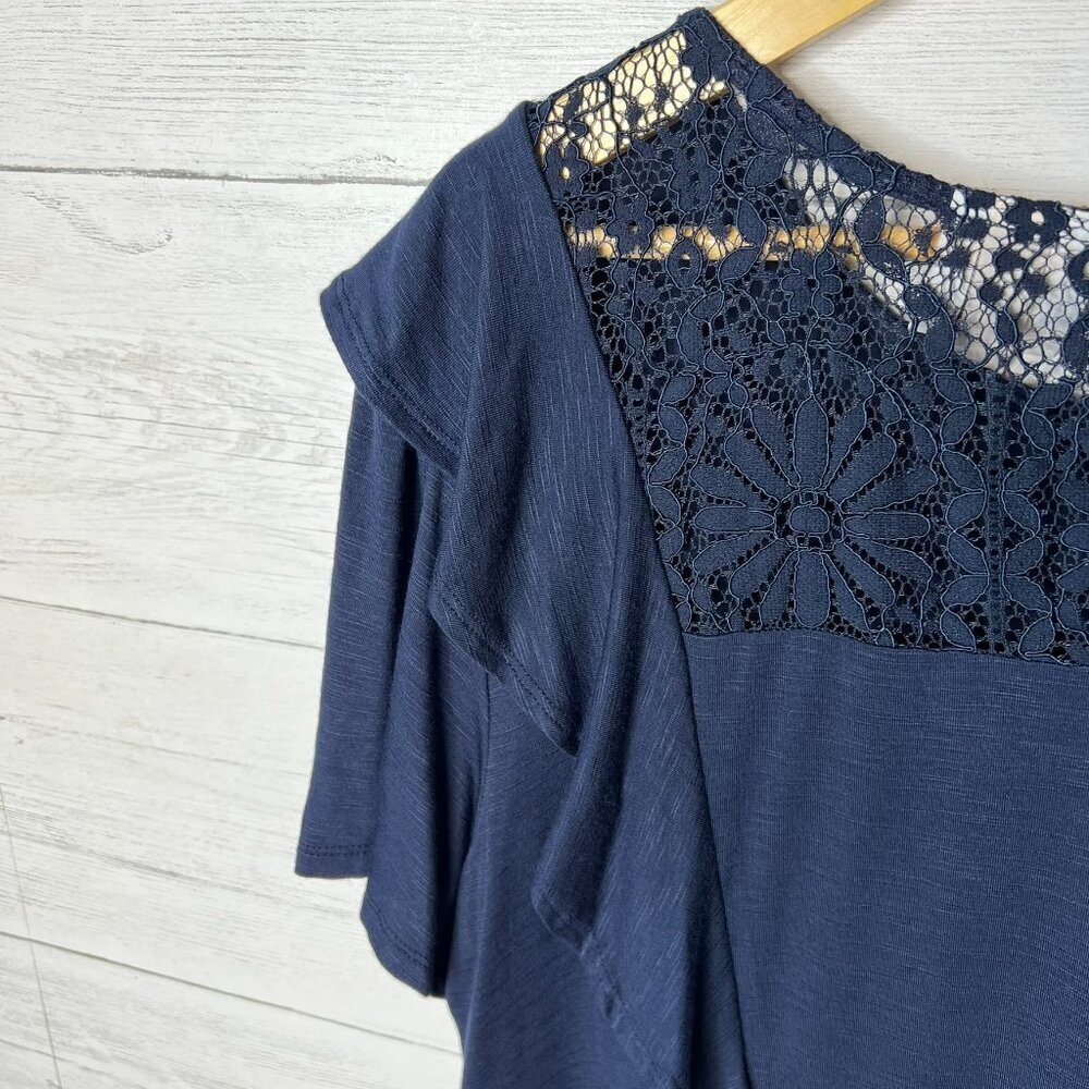 Knox Rose Blouse Womens Size XXL Navy Indigo Ink Floral Lace Babydoll Top - Picture 15 of 16